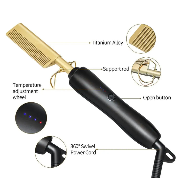 Electric Hot Comb Hair Straightening Brush with Tourmaline Ceramic