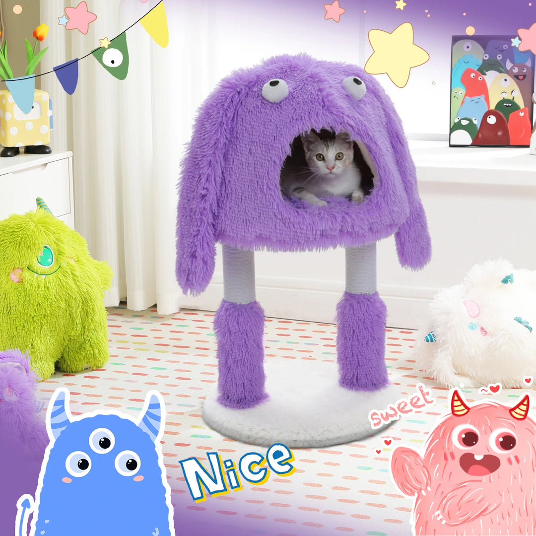 Purple Monster Cat Tree Tower with Big Condo & Sisal-Wrapped Legs