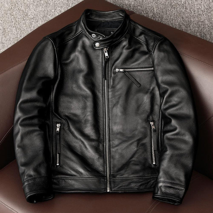 Leather Men's Stand Collar Leather Jacket Coat Youth