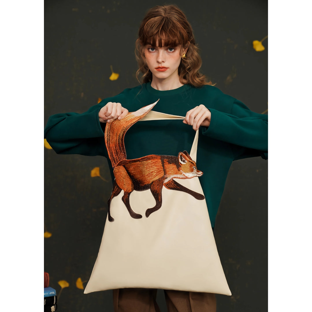 Chic Embroidered Fox PU Leather Bag for Women