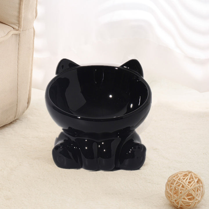 Ceramic Cat Bowl with Elevated Diagonal Design