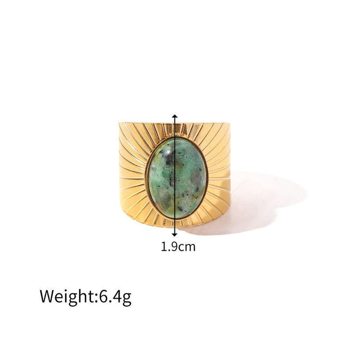 18K Gold Plated Turquoise Stone Stainless Steel Adjustable Waterproof Ring