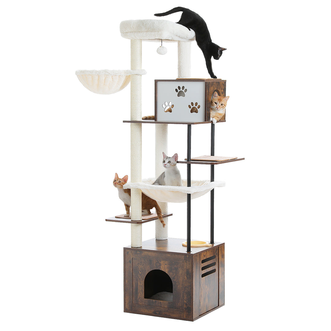 Large Multi-Level Cat Tree with Spacious Condos, Hammocks, and Sisal Scratching Posts