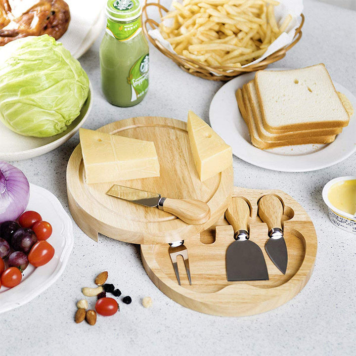 Stainless Steel Bamboo Handle Cheese Board and Knife Set