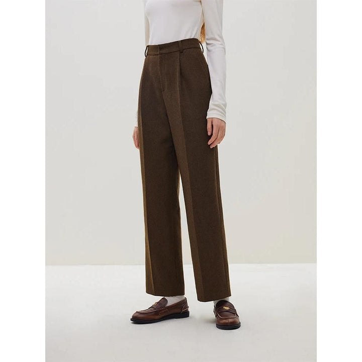 Classic High-waisted Wool Straight Pants for Women