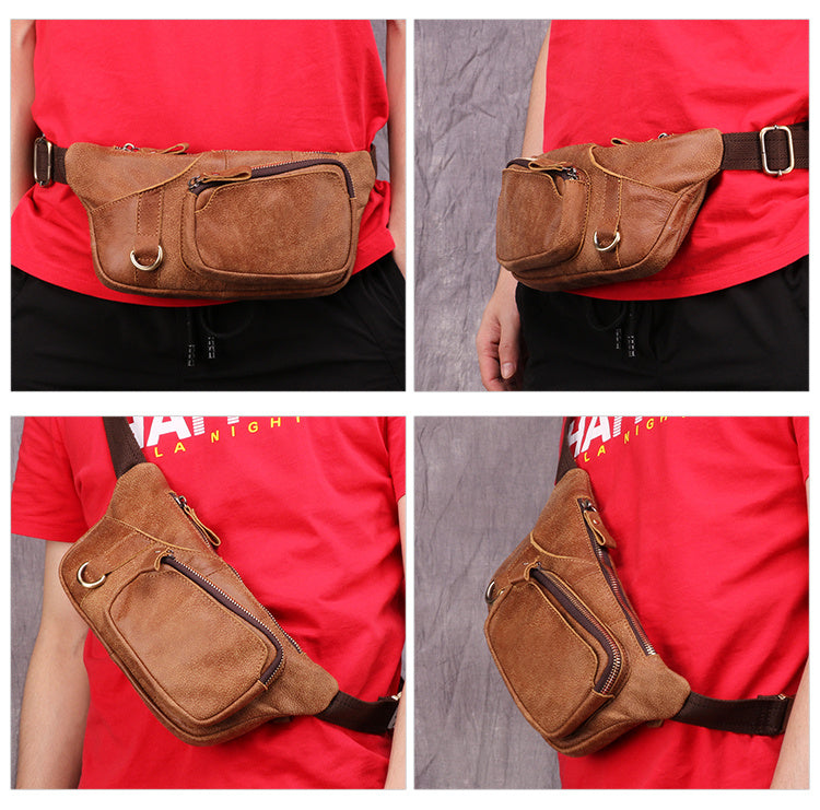 Crossbody Phone Waist Chest Bag Top Leather Men's Bag