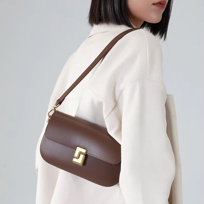 Genuine Leather Minimalist Small Square Shoulder Bag