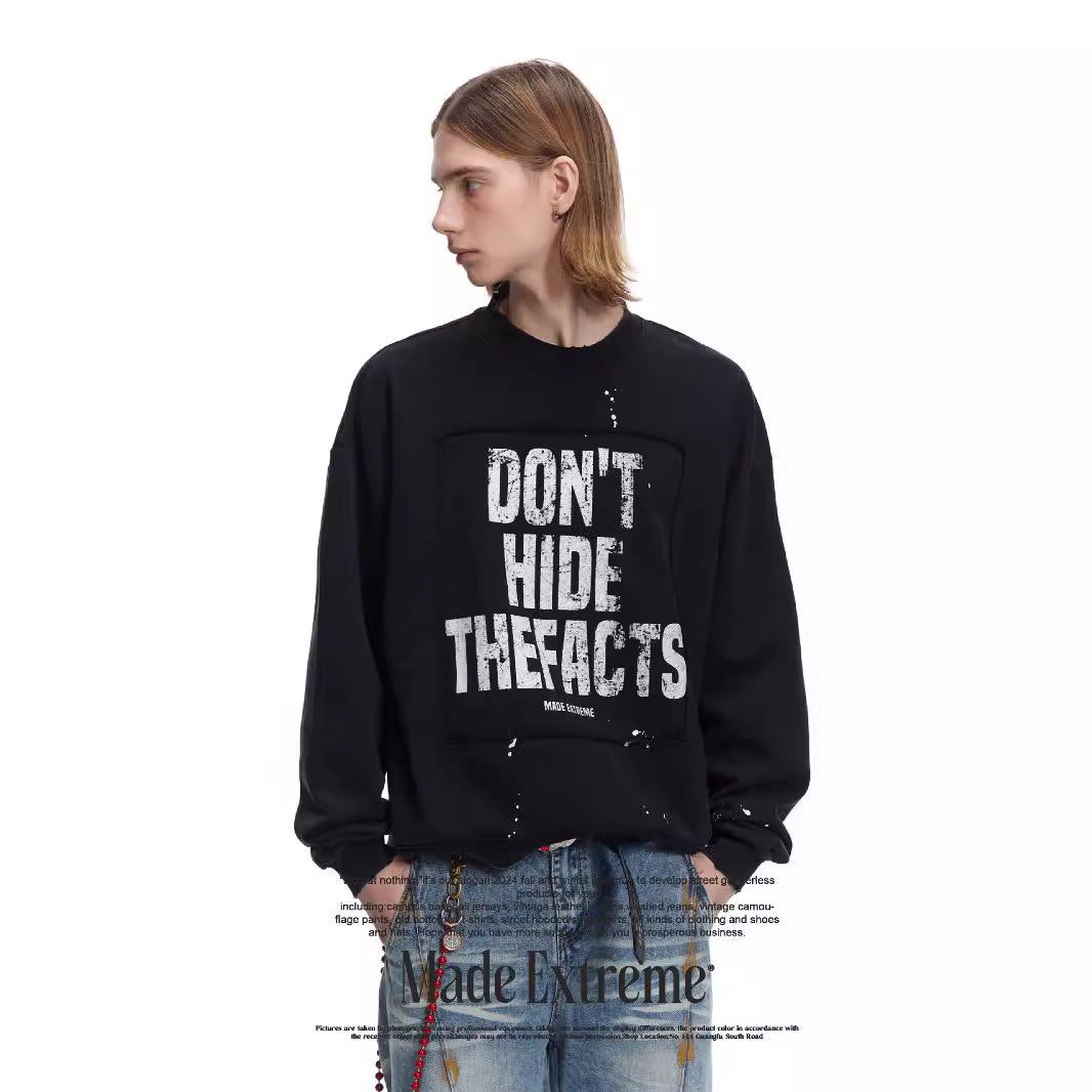 Splash-ink Letter Printing American Retro Washed Distressed Round Neck Autumn Winter Sweater