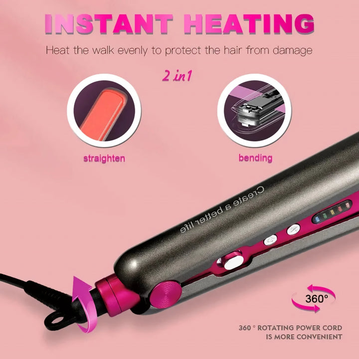 2 in 1 Hair Straightener and Curler - Fast Heating Ionic Flat Iron