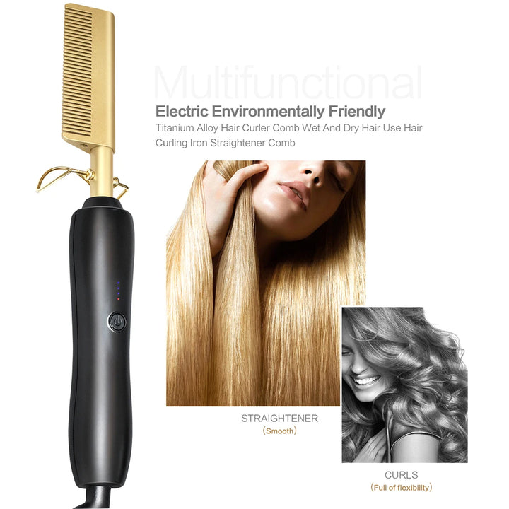 Electric Hot Comb Hair Straightening Brush with Tourmaline Ceramic