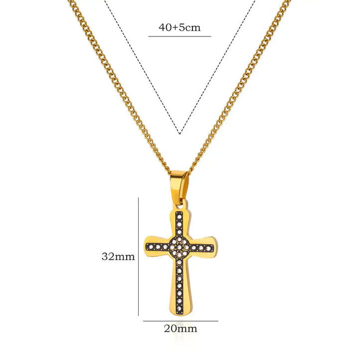 Stainless Steel Cross Pendant Necklace with Cubic Zirconia – Religious Trendy Jewelry