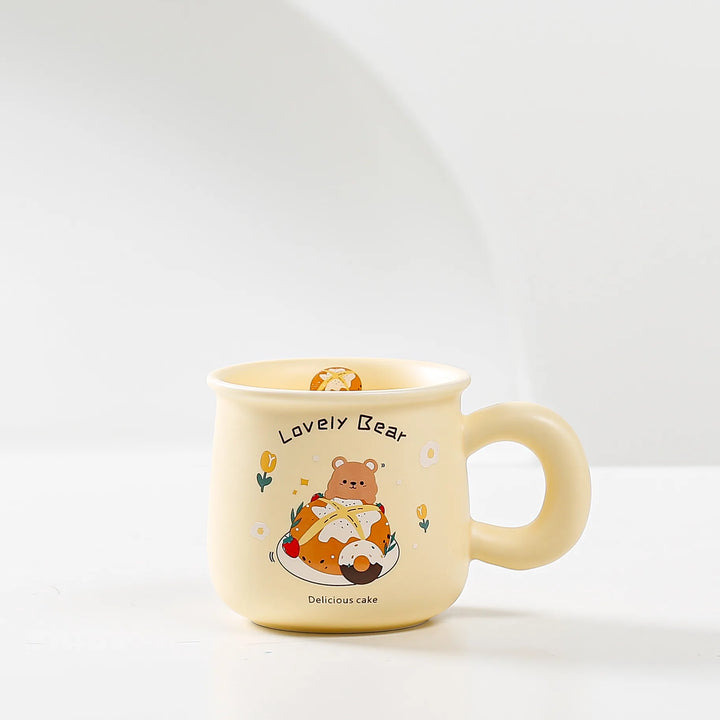 Cute Beige Bear Ceramic Coffee & Milk Mug – Adorable Cartoon Design for Office & Dormitory