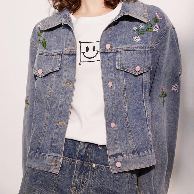 Sweet Embroidered Denim Jacket for Women