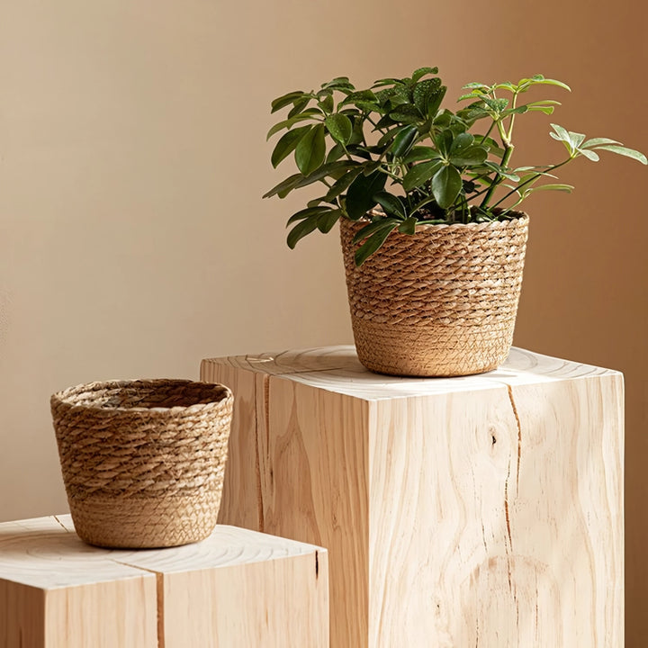 Hand-Woven Straw Wicker Plant and Storage Basket