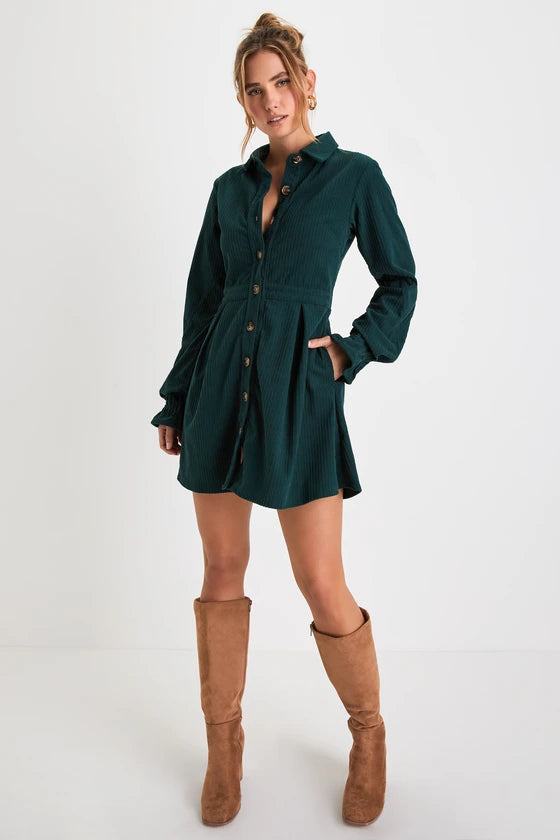 Elegant Autumn Corduroy Mini Dress