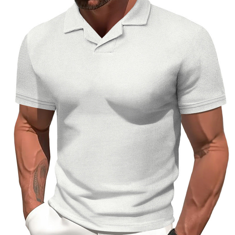 Solid Color Waffle Short Sleeve Casual Men's Polo Shirt