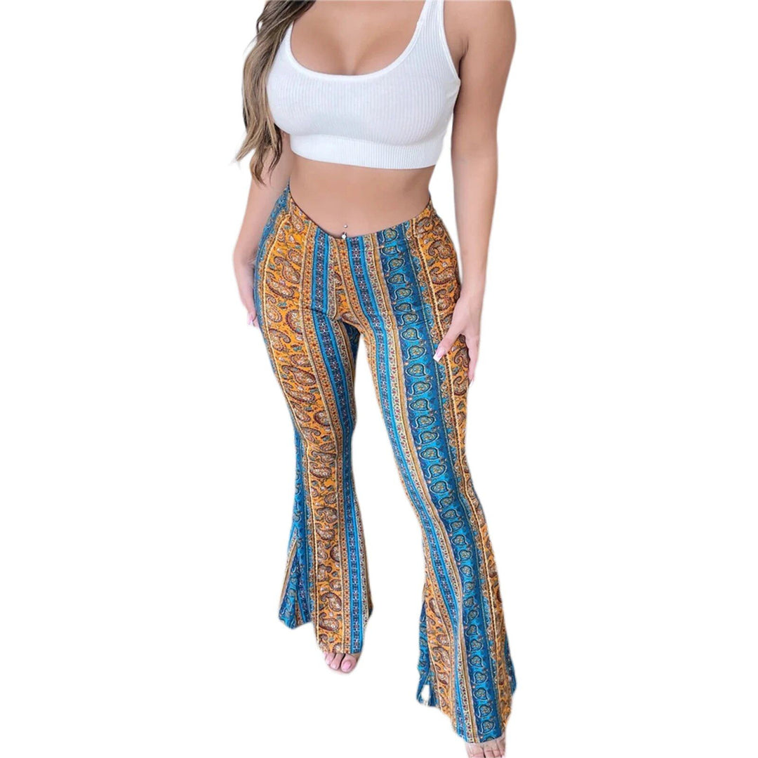 Floral Print High-Waist Flared Pants for Women