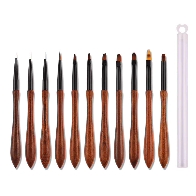 11-Piece Sandalwood Handle Nail Art Brush Set