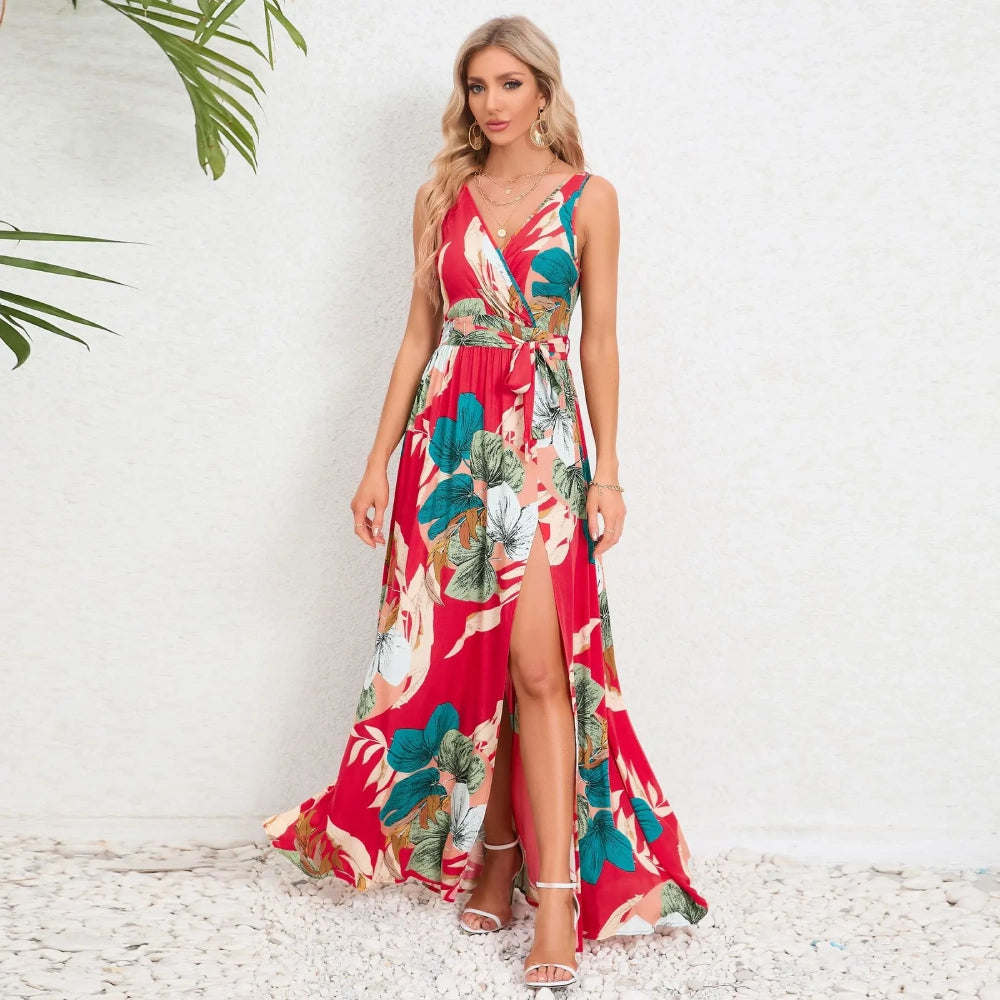 Summer V-Neck Printed Maxi Dress