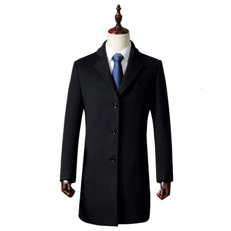 Woolen Coat Men's Mid-length Casual Slim Business Trench Coat