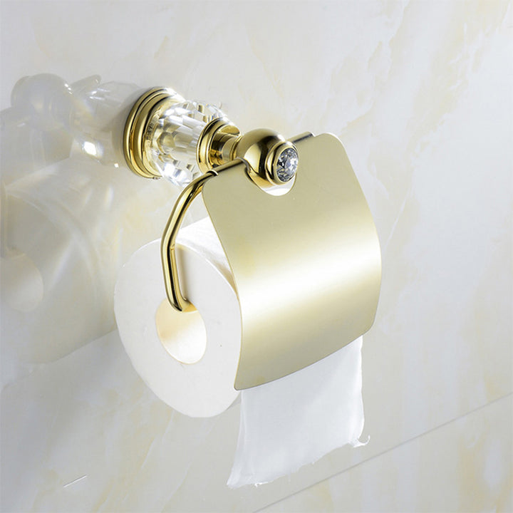 Luxury Gold Brass Toilet Paper Holder with Crystal Decoration