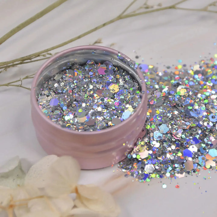 Iridescent Silver Nail Glitter Chrome Powder for Sparkly Manicures