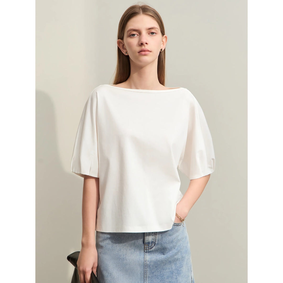 Minimalist Women's Cotton Lantern Sleeve T-Shirt