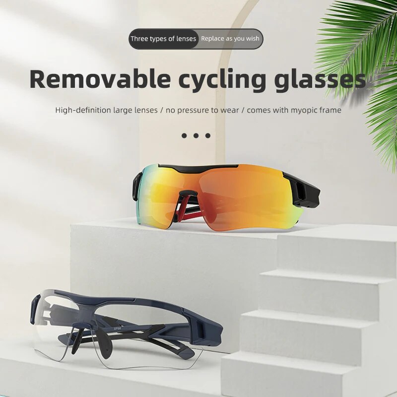 Polarized Sports Cycling Sunglasses with Interchangeable Lenses for Men and Women