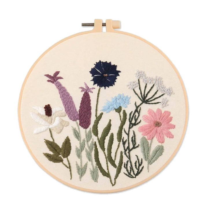 Beginner Floral Embroidery Kit with Cross Stitch Patterns