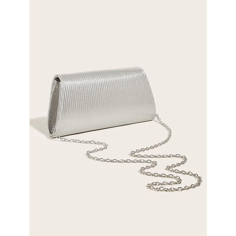 Luxury Shiny Striped PU Leather Evening Clutch with Long Chain