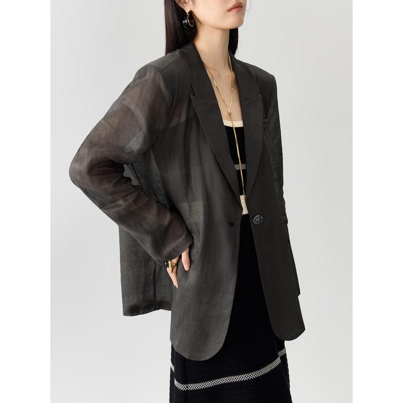 Women’s Dark Grey Notched Collar Office Blazer