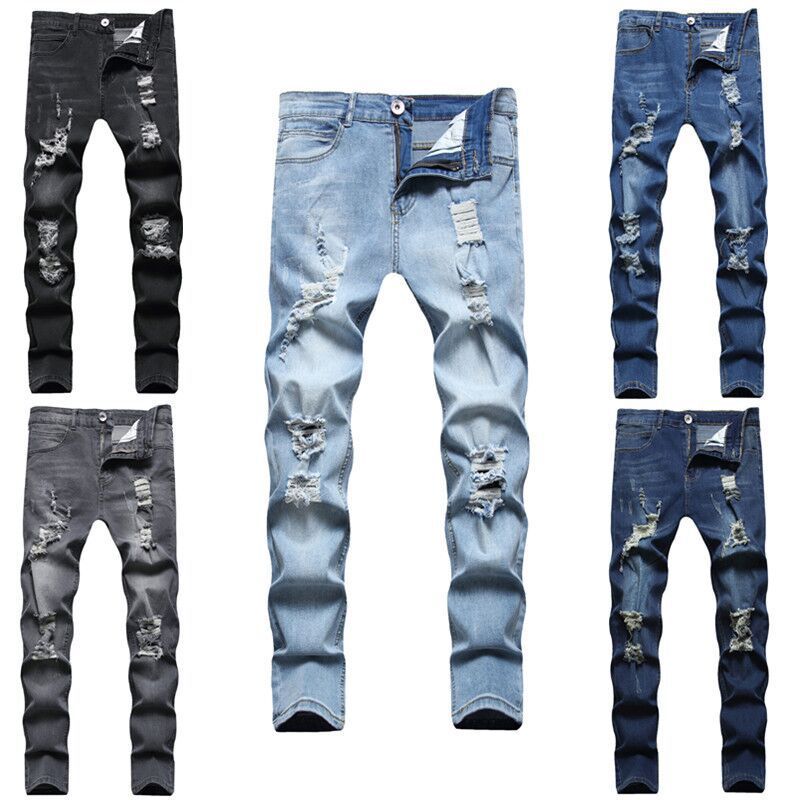 Men's Ripped Slim Jeans Fashion Casual Ankle Banded Pants