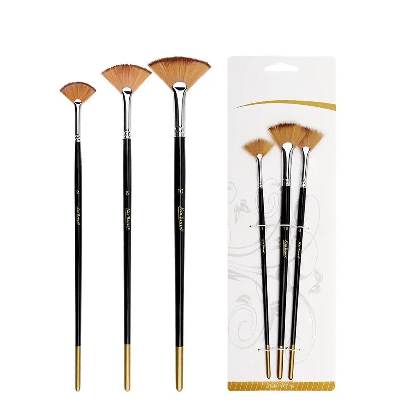 3Pcs Fan Shaped Nylon Paint Brush Set – Watercolor & Gouache Art Brushes