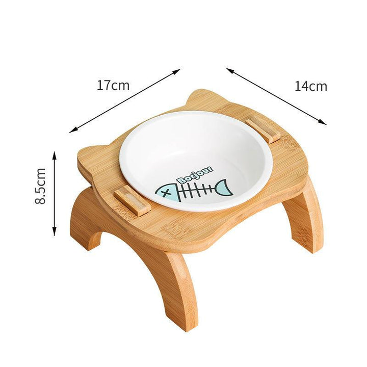 Elevated Bamboo Double Cat and Dog Bowls with Anti-Leak Design