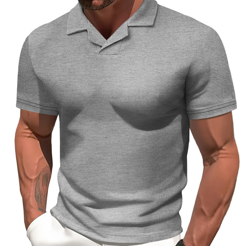 Solid Color Waffle Short Sleeve Casual Men's Polo Shirt