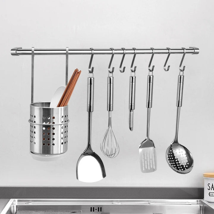 Stainless Steel Kitchen Wall Rack with Hooks