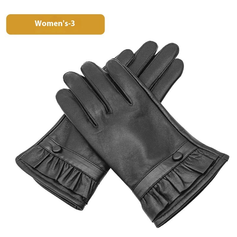 Autumn And Winter Women's Leather Gloves Fleece-lined Thick Windproof Warm Touch Screen Sheepskin