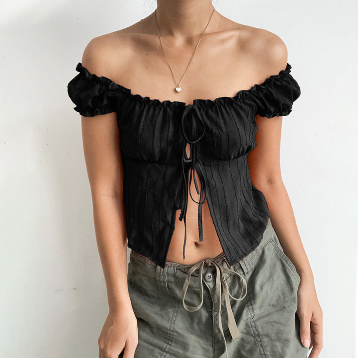 All-match Short Sleeve Puff Sleeve Hot Girl Tied Top Women