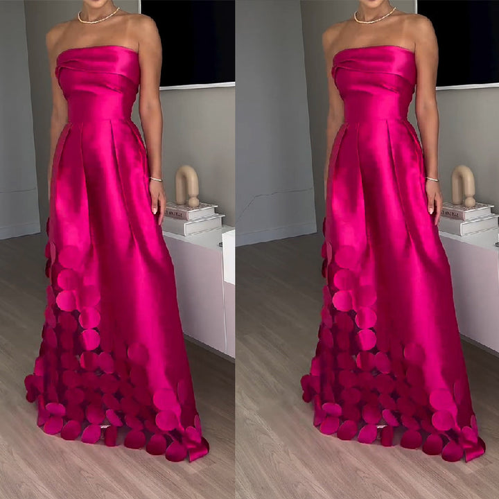 Patchwork Round Satin Tube Top High Waist Dress Evening Gown