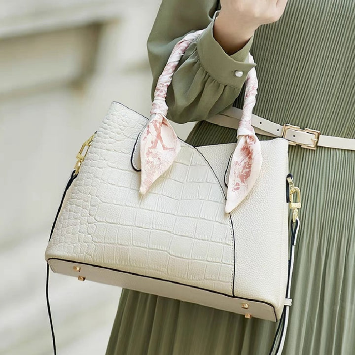 Elegant White Genuine Leather Shoulder Bag