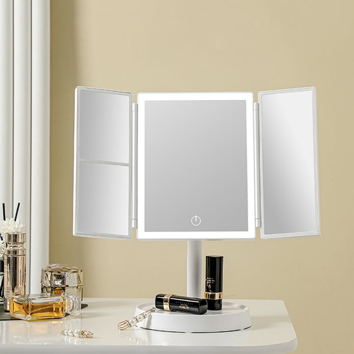 Foldable LED Makeup Mirror with 3 Tone Lights and Magnification