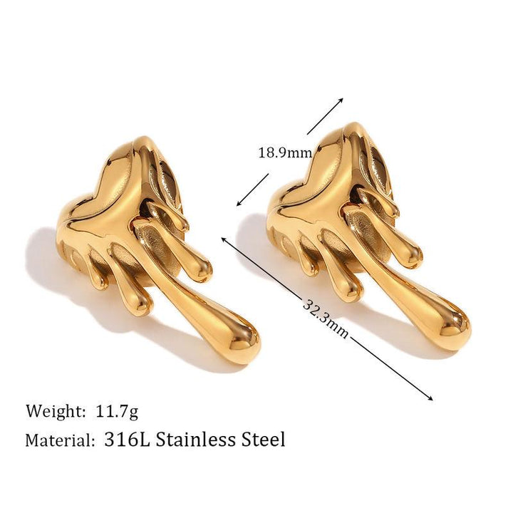 Heart-Shaped Gold Plated Hypoallergenic Stainless Steel Stud Earrings for Women