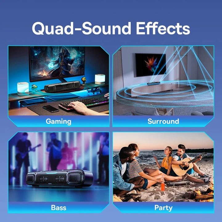 Compact Desk Soundbar with 3D Surround Sound & Dynamic RGB Lighting