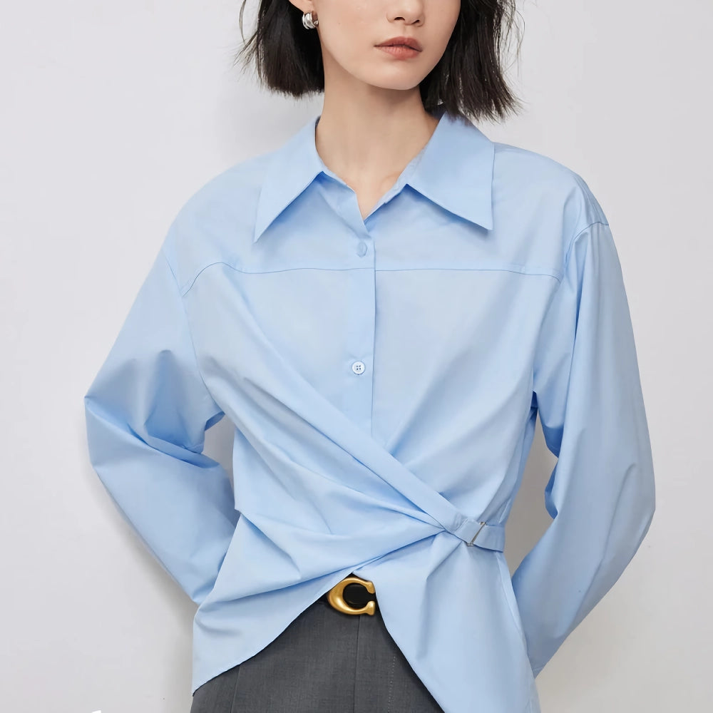 Autumn Twisted Tie Waist Long Sleeve Blouse