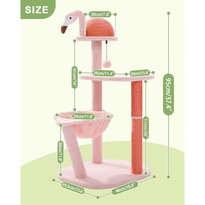 Charming Pink Flamingo Multi-Level Cat Tree with Hammock & Scratching Posts