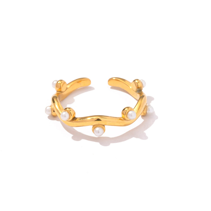 18K Gold Plated Irregular Water Wave Pearl Leaf Branch Stacking Rings