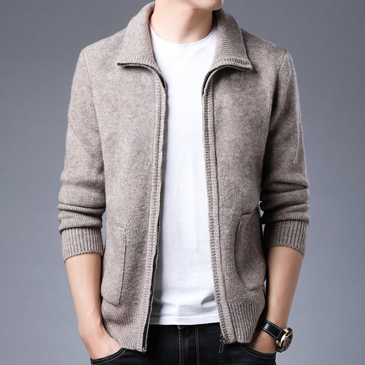 Men's Zipper Knitted Alpaca Fleecefiber Lapel Casual Jacket