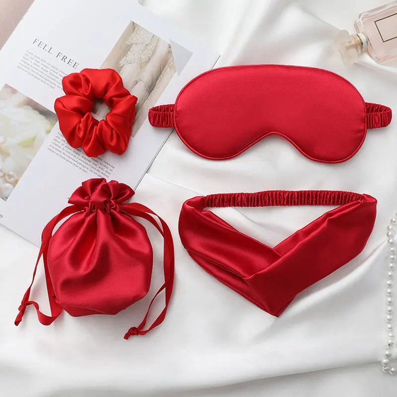 Faux Silk Eye Mask and Hair Accessory Set