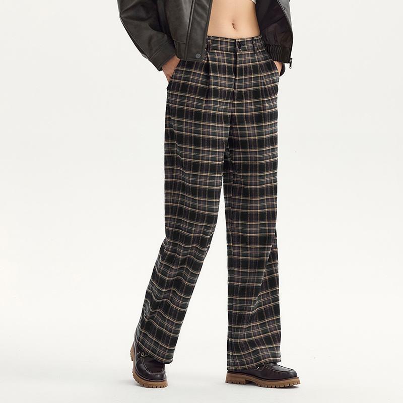 Women's High-Waist Wide-Leg Plaid Pants