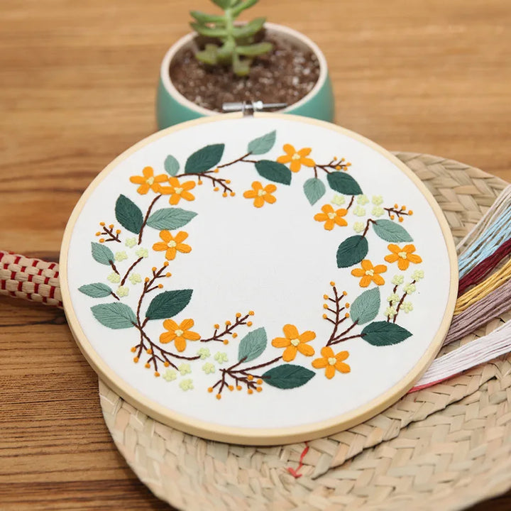 Sweet Osmanthus Embroidery Kits for Beginners with 20cm Hoop Tools